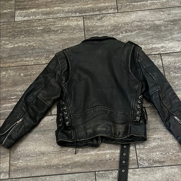 Black Leather Biker Jacket - Picture 2 of 5